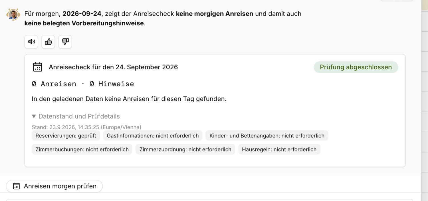Arrival check with check details and timestamp